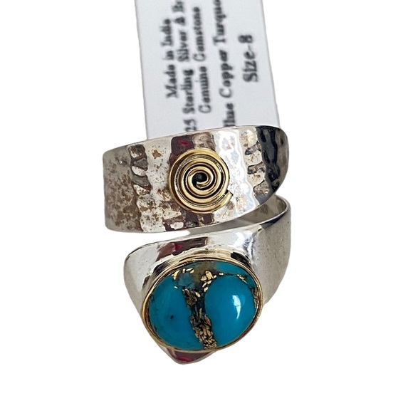 NWT Sterling silver 925 hammered wrap ring copper turquoise gold size 8 - Picture 2 of 7